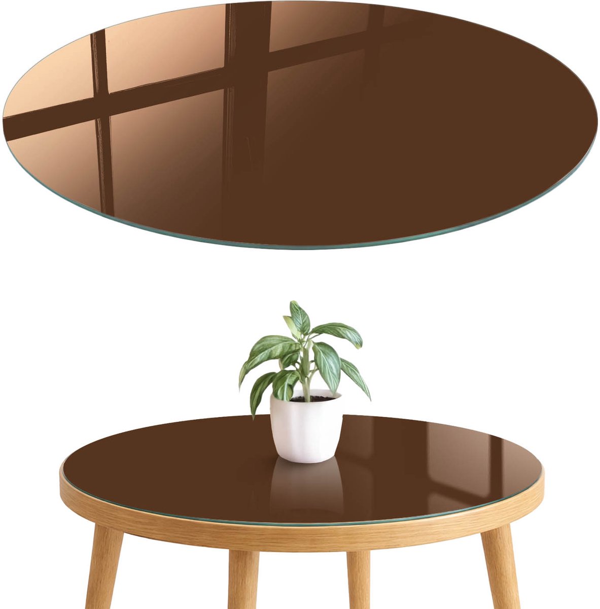 ArtPrintCave Kastanjebruin Glazen Tafelblad fi70 cm - Tafelblad Rond - Bruin Keukentafel - Achtergronden en patronen Keukentafel