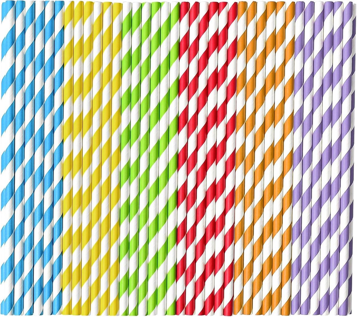 Rietjes, 600 stuks kleurrijke papieren rietjes, gestreepte rietjes, papier, voor milkshakes, ijs, smoothies, cocktails, koffie of sap, kaliber 6 mm, lang 197 mm, 6 kleuren