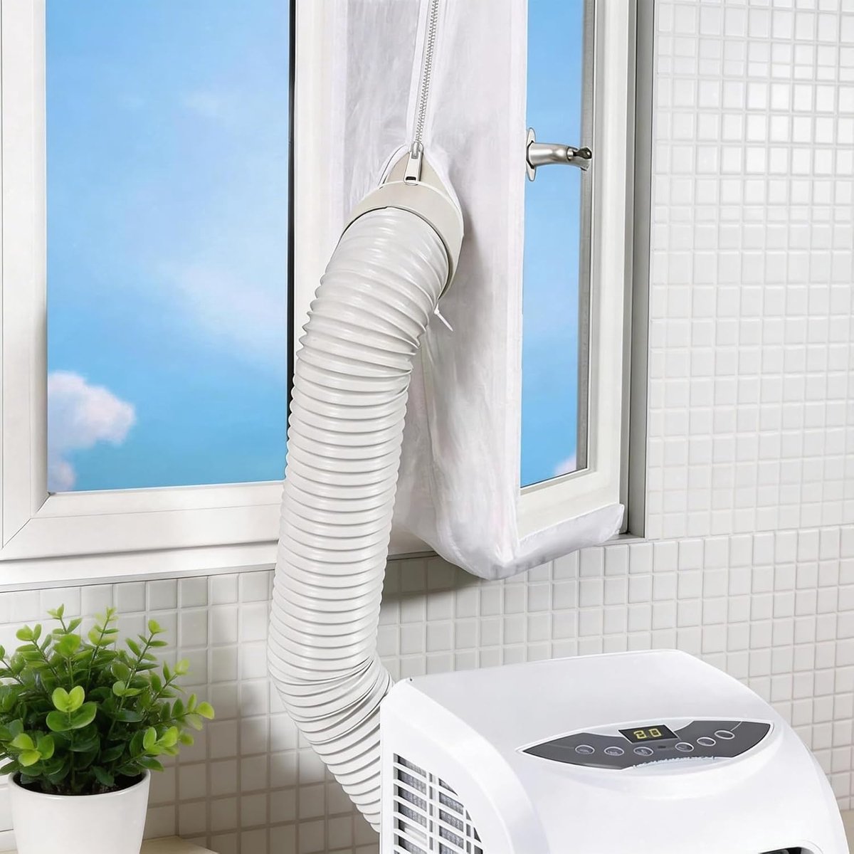 raamafdichtingsset 3 m, Aircon raamafdichtingsset met dubbele ritssluiting en zelfklevende sluiting voor draagbare airconditioner raamkit, compatibel met wasdroger, voor openslaande en