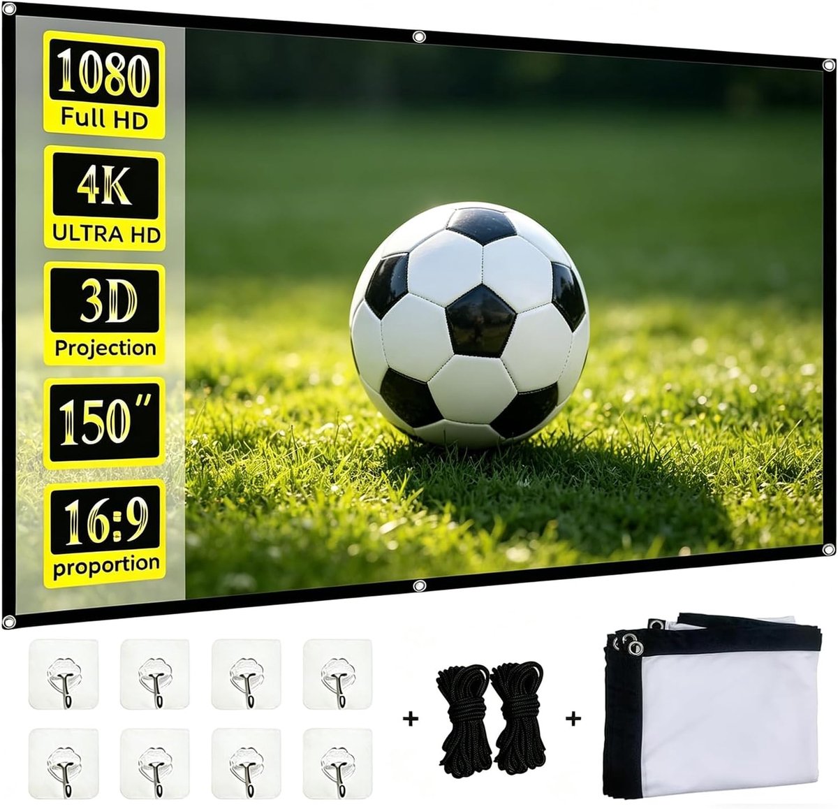 Projectorscherm, projectiescherm, projectiescherm, verdikt, geschikt voor camping, thuisbioscoop, conferenties en andere gelegenheden (100 inch 2,21 meter breed x 1,25 meter hoog)
