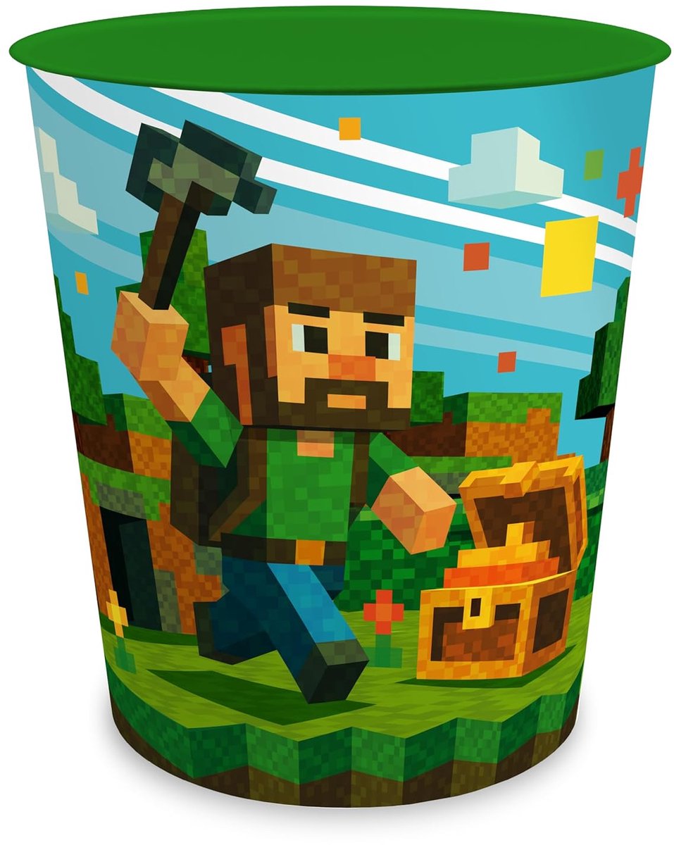 itenga Prullenbak voor kinderen met motief - rond ca. 11 liter - prullenbak voor kinderkamer - stevige kunststof (BLOCKGAME Pixel)