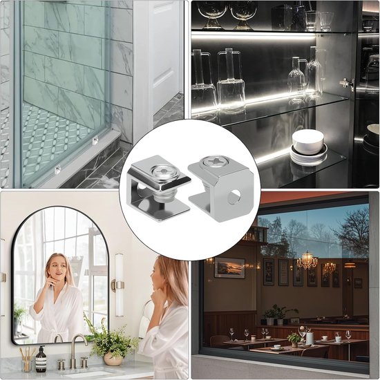 20 stuks glazen plankdragers, glashouders, roestvrij staal, vierkant, verdikte verstelbare glasklemmen, glasplankhouder, plankdrager, draagklem, zinklegering, glazen clip voor 3-8 mm dik glas — afbeelding 4