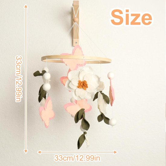 Mobiele vilten hangdecoratie, windgong, mobiele vilten decoratie met vlinder, bloemen en bladeren, mobiele babybed, aankleedtafel voor bed, babymobiel, 22,5 cm, vilten hanger, kamerdecoratie — afbeelding 5