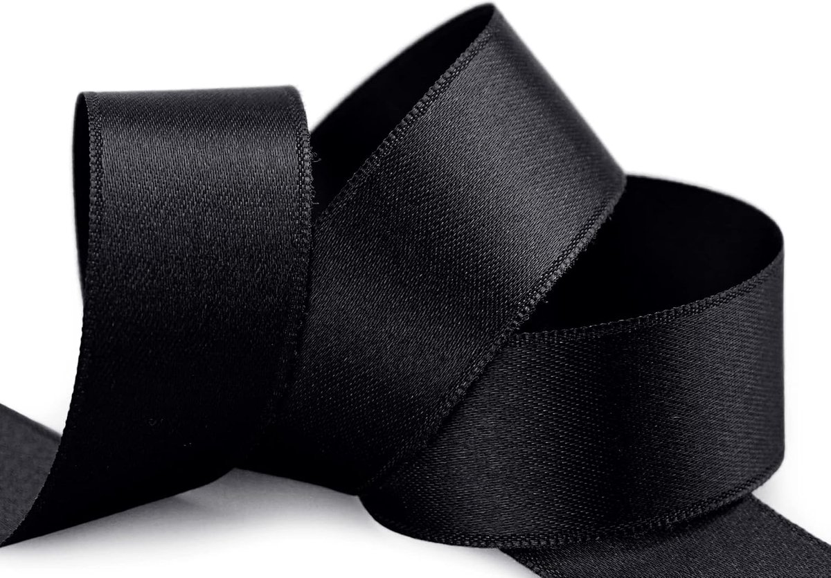 25 m x 25 mm satijnen lint ZWART (613) dubbelzijdig stropdaslint van satijn zonder draad zacht en glanzend cadeaulint decoratief lint Double face decoratief lint decoreren knutselen