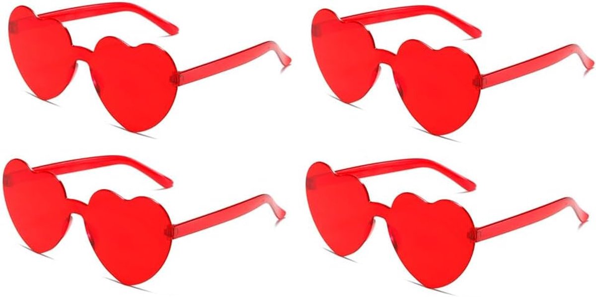 rood, 4 stuks, randloze hartvormige partybril voor dames en heren, hippiebril, hartvorm voor vrijgezellenfeest, bruiloft, carnaval, festival, grappige fotorekwisieten, UV400