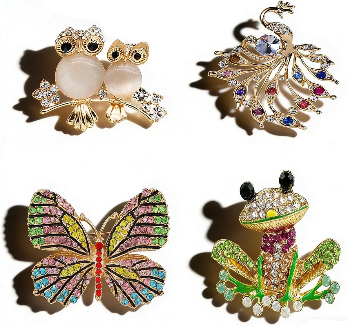 Broche Set, Kleurrijke Kristallen Pin Broche, Dierlijke Broches, Groen Emaille parel Broches, Voor Kleding Decoratie (Kleurrijk)
