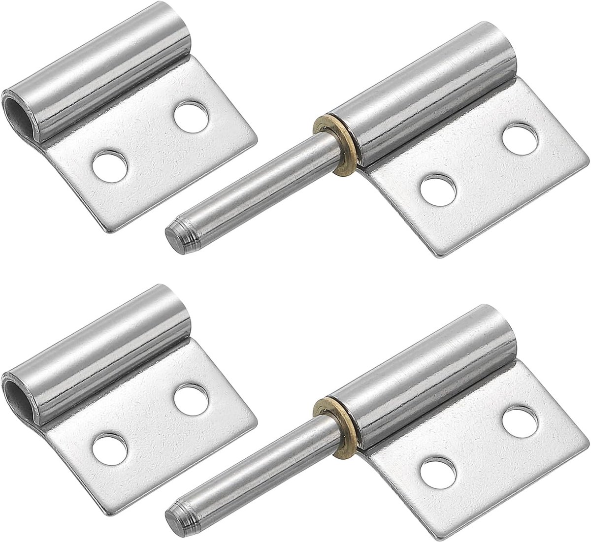 2 stuks 2 x 1-1/2 inch (l x b), 304 roestvrij staal, lasbare scharnieren met voorgestanste lift-off-scharnier, vlaggenscharnieren, afneembaar, voor metalen deur, draaideur, aanhanger, zilver