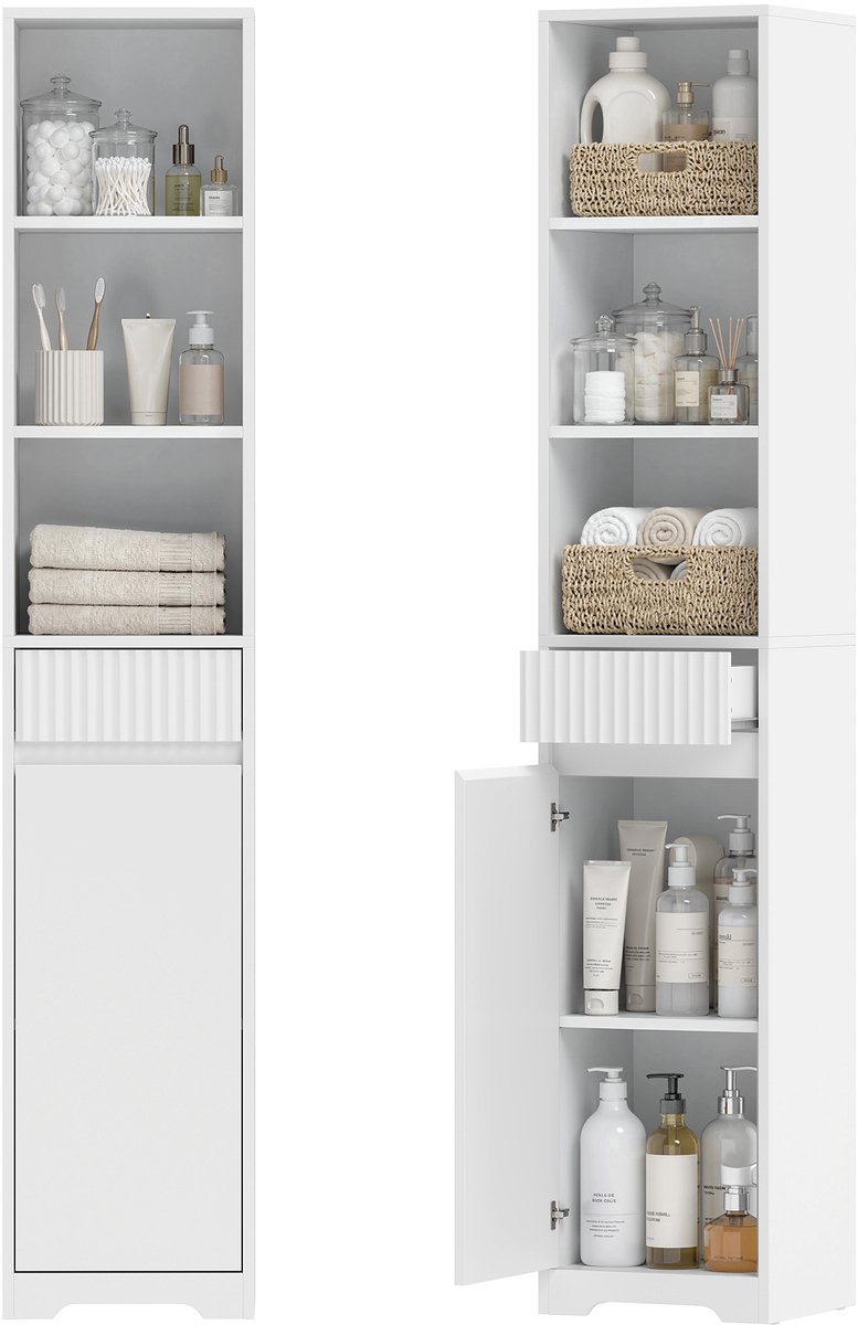 HOMCOM Badkamerkast (vloermodel) - Spaanplaat, MDF - 33 x 30 x 172 cm - Wit