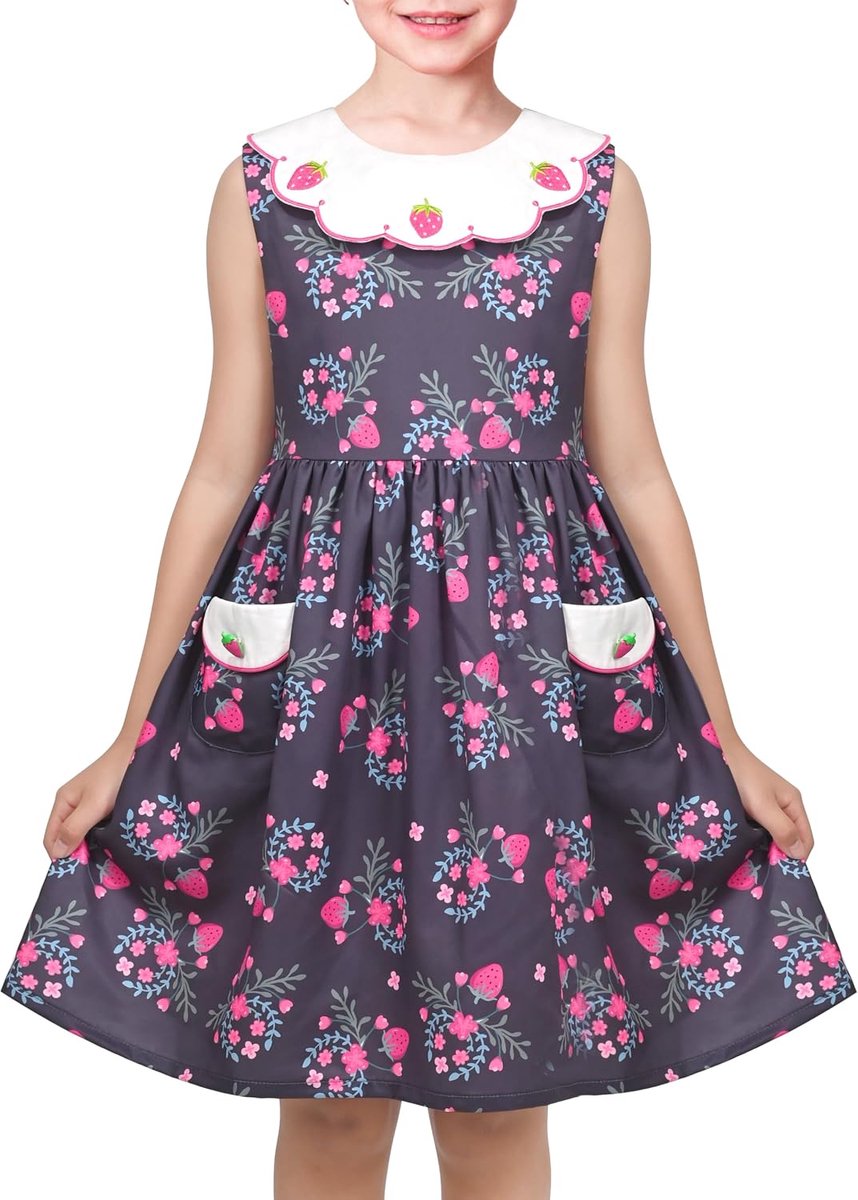 Jurk Blauw Bloem Afdrukken Kinderen Kleding 2-10 jaar