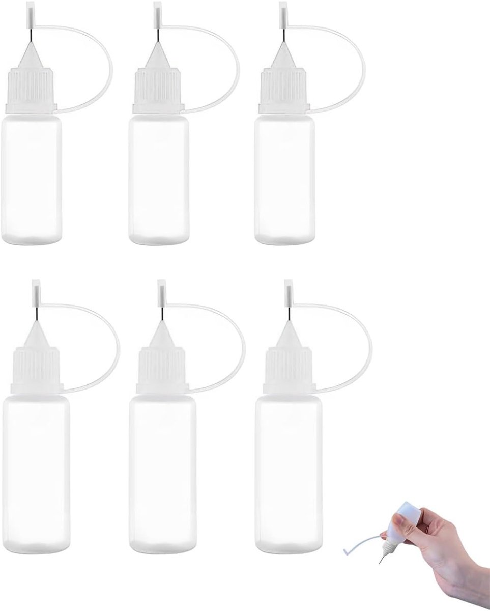 6 stuks naaldfles, doseringsfles, plastic flessen, plastic fles, lijmflasse leeg, leeg kleeffles, precisieflasje met naaldpunt, naaldpunt applicatorfles (10ml+15ml)