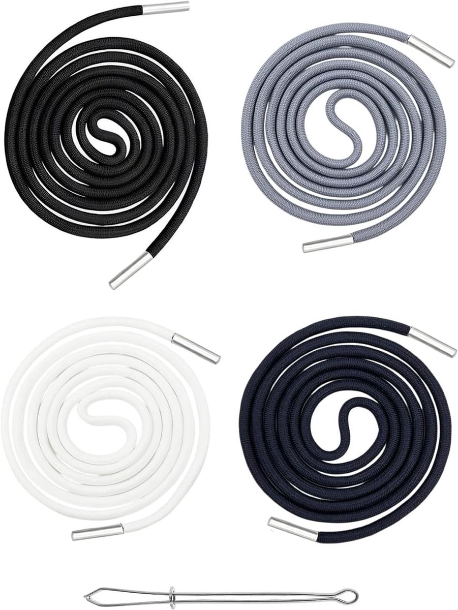 4 stuks katoenen reservekoorden met trekkoord, broekkoord, universele elastische band voor broeken, sweatshirts met capuchon, 1 riemsteker van polyester, 140 cm, 4 kleuren