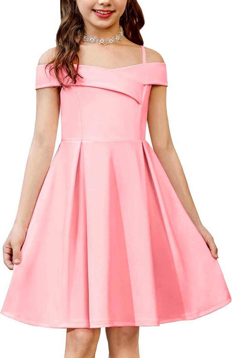 Meisjesjurk, schoudervrij, spaghettibandjes, kinderjurk, mouwloos, feestelijke jurk, zomer, partyjurk, elegante avondjurk voor meisjes, 5-14 jaar