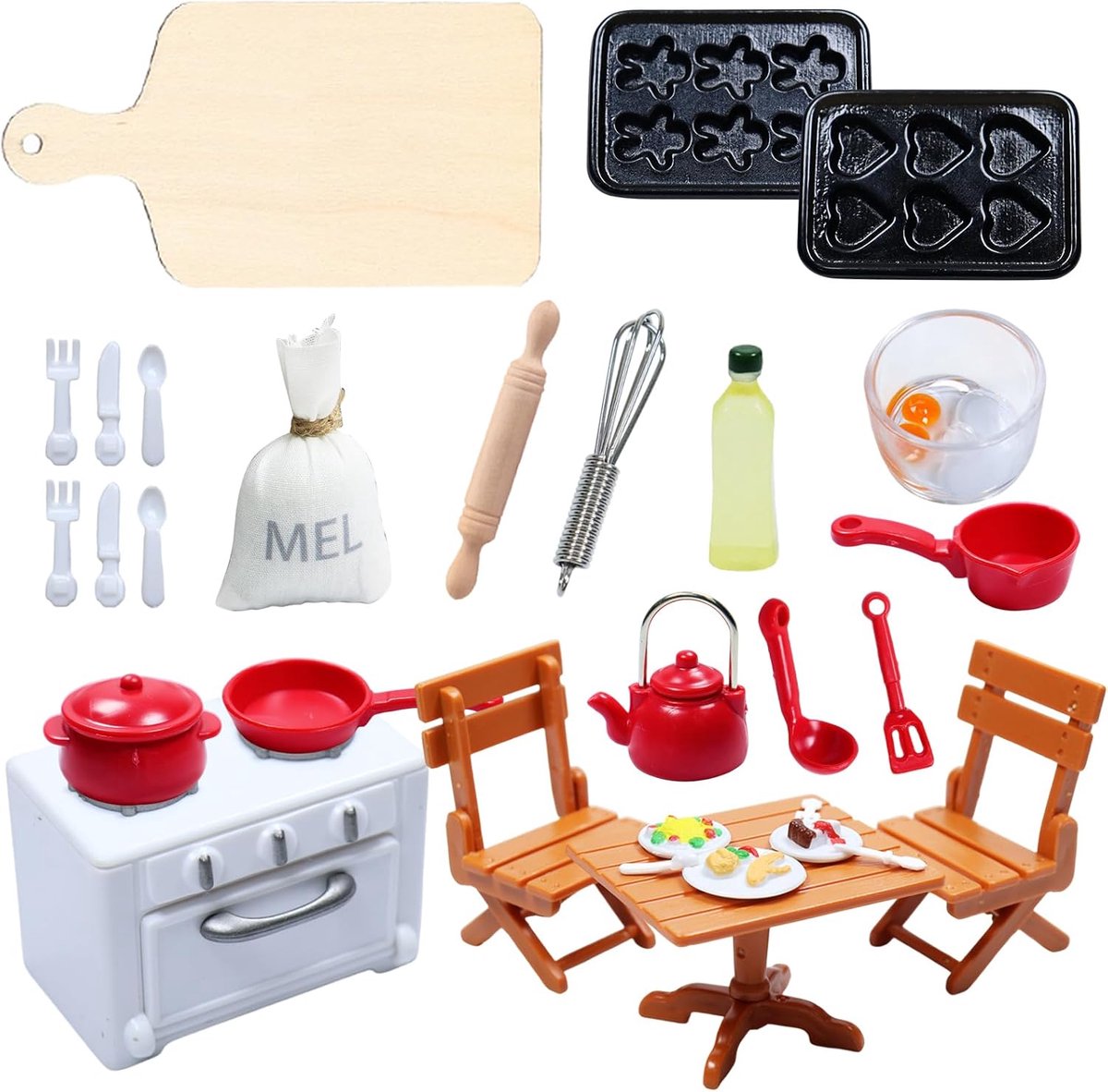 24 stuks miniatuur kabouteraccessoires, 1/12 poppenhuis accessoires, miniatuur poppenhuis accessoireset, miniatuur landschap, poppenhuisdecoratie, kabouterdeurset, miniatuur meubels met kaboutertafel,