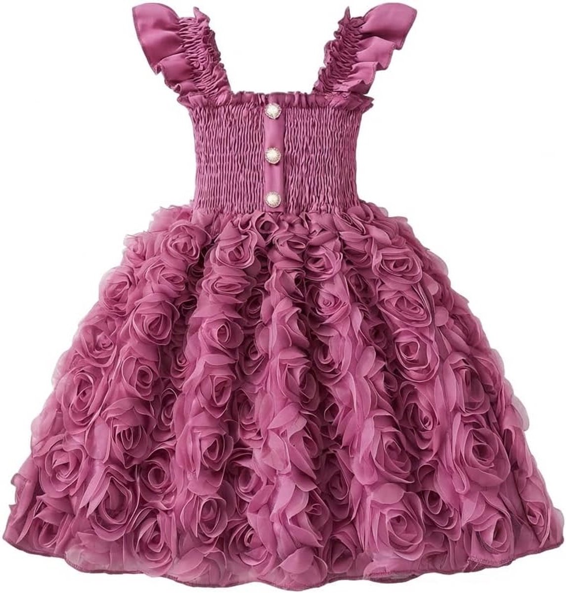 Prinsessenjurk voor meisjes, 3D-bloemen, A-lijn, feestelijke kinderjurk, mouwloos met ruches en elastische taille, tule jurk, verjaardag, bruiloft, zomerjurk voor 2-8 jaar