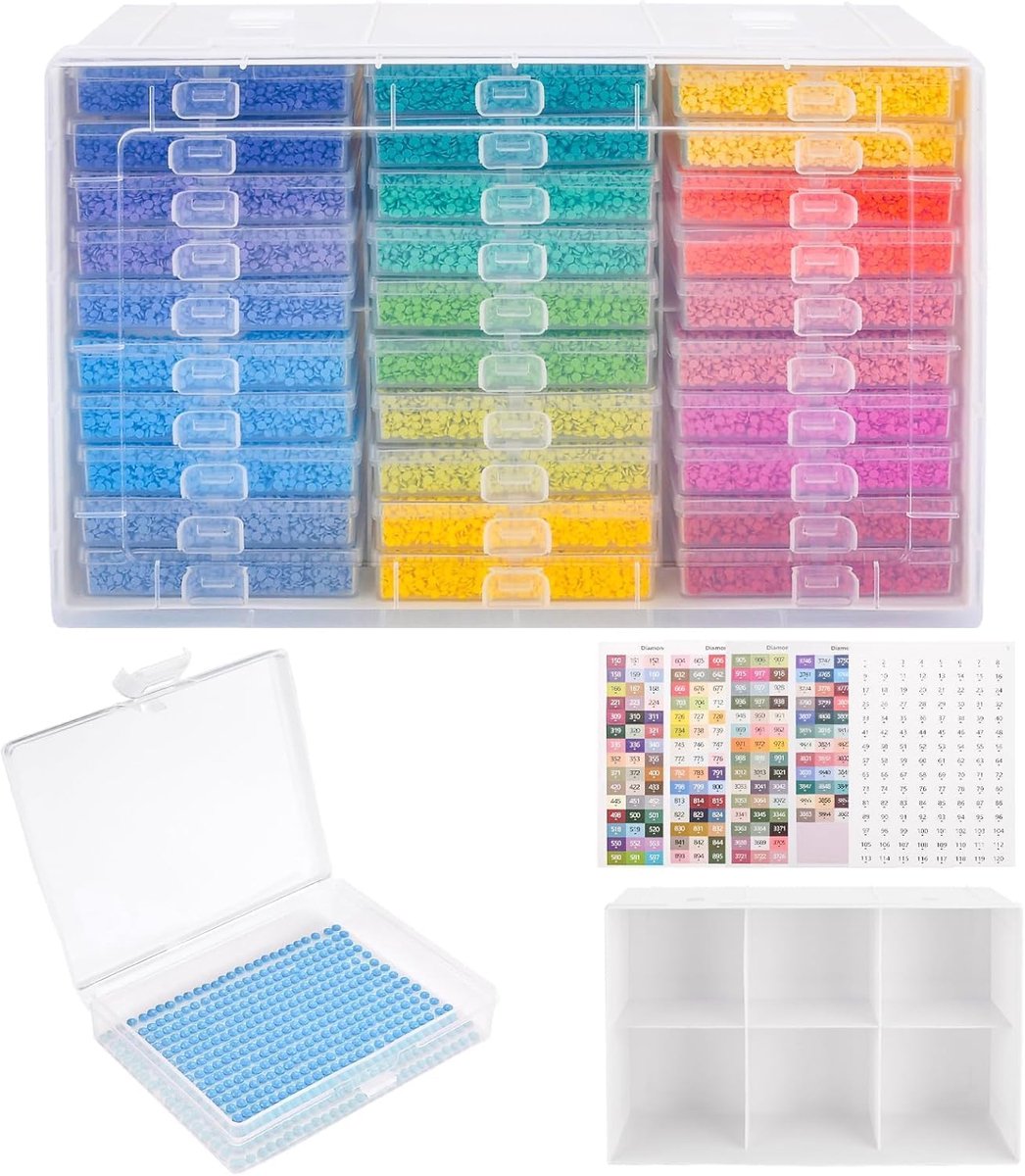 Painting Accessoires Dozen,Opbergdozen voor Diamantschilderen,Inclusief gekleurde labels.Geschikt voor diamanten,strassstenen en kralen,ideaal voor DIY hobbywerkzaamheden