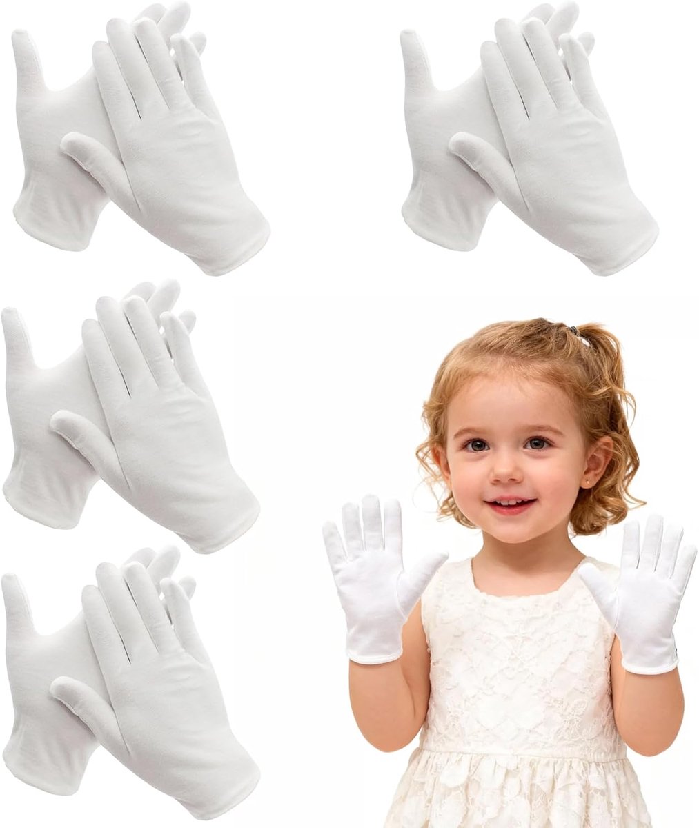 katoenen handschoenen voor kinderen, 4 paar, hydraterende katoenen handschoenen, witte katoenen handschoenen voor droge handen, eczeem handschoenen voor kinderen (3-5 jaar)