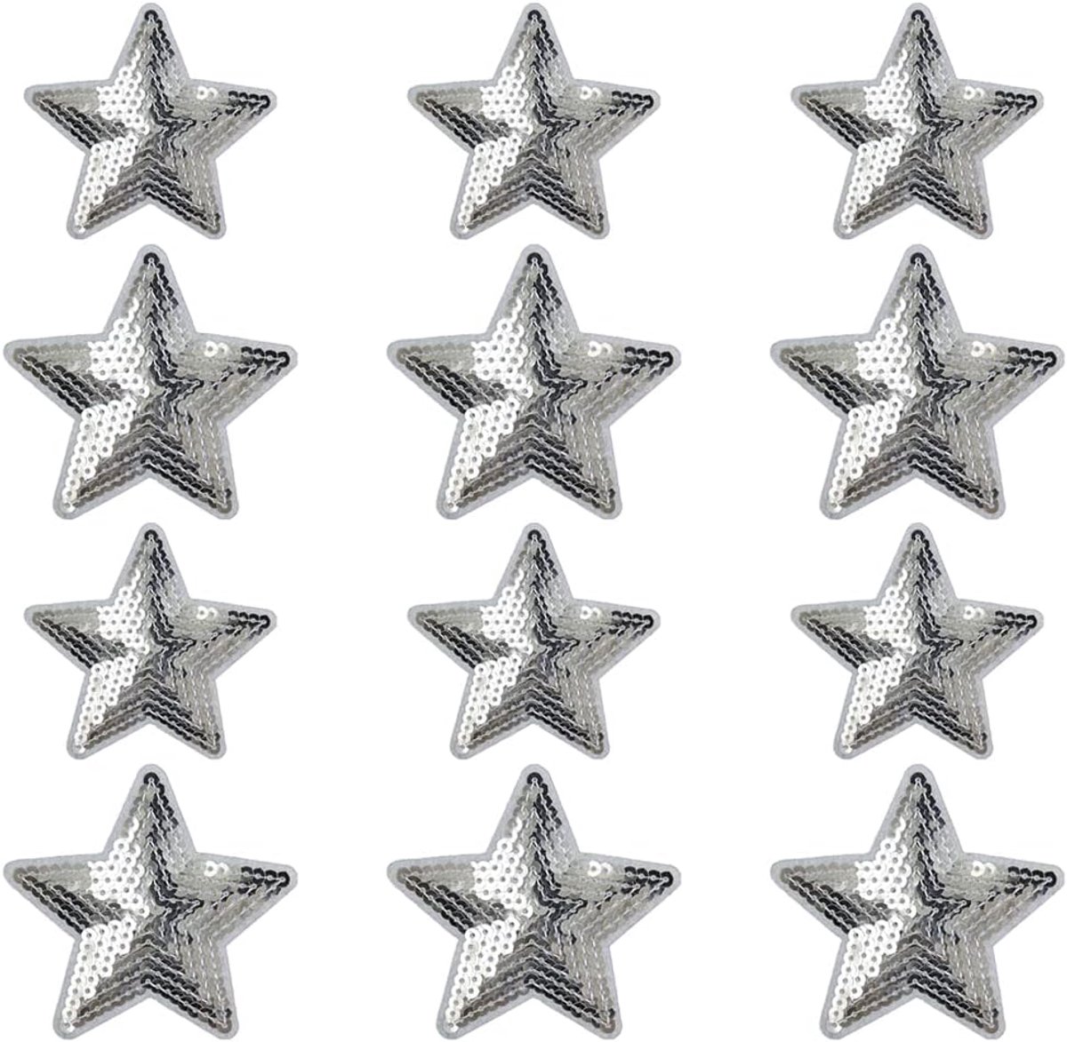 Pailletten Applicaties Glanzende Geborduurde Patches Naai-op Strijk-op Patches voor Kleding Jassen Jurken Jeans Hoeden Schoenen Rugzakken DIY Accessoire - 12 Stuks Zilver 2 Maten