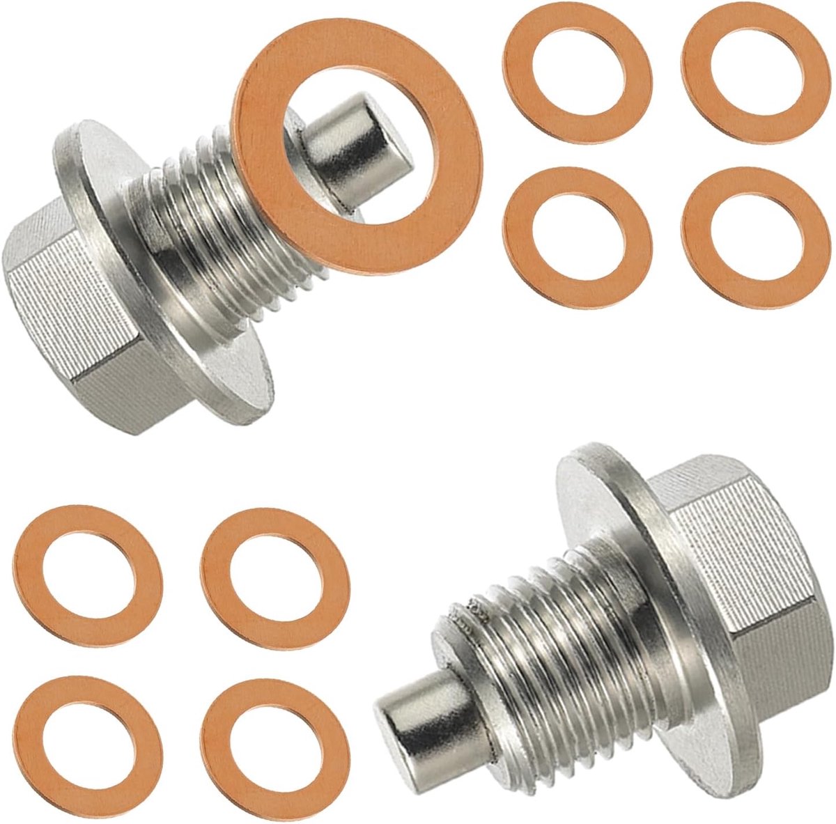 Set van 2 M12 x 1,25 magnetische olie-afvoerstop, olieschroef, met koperen sluitring voor de meeste auto's, boten, motorfietsen