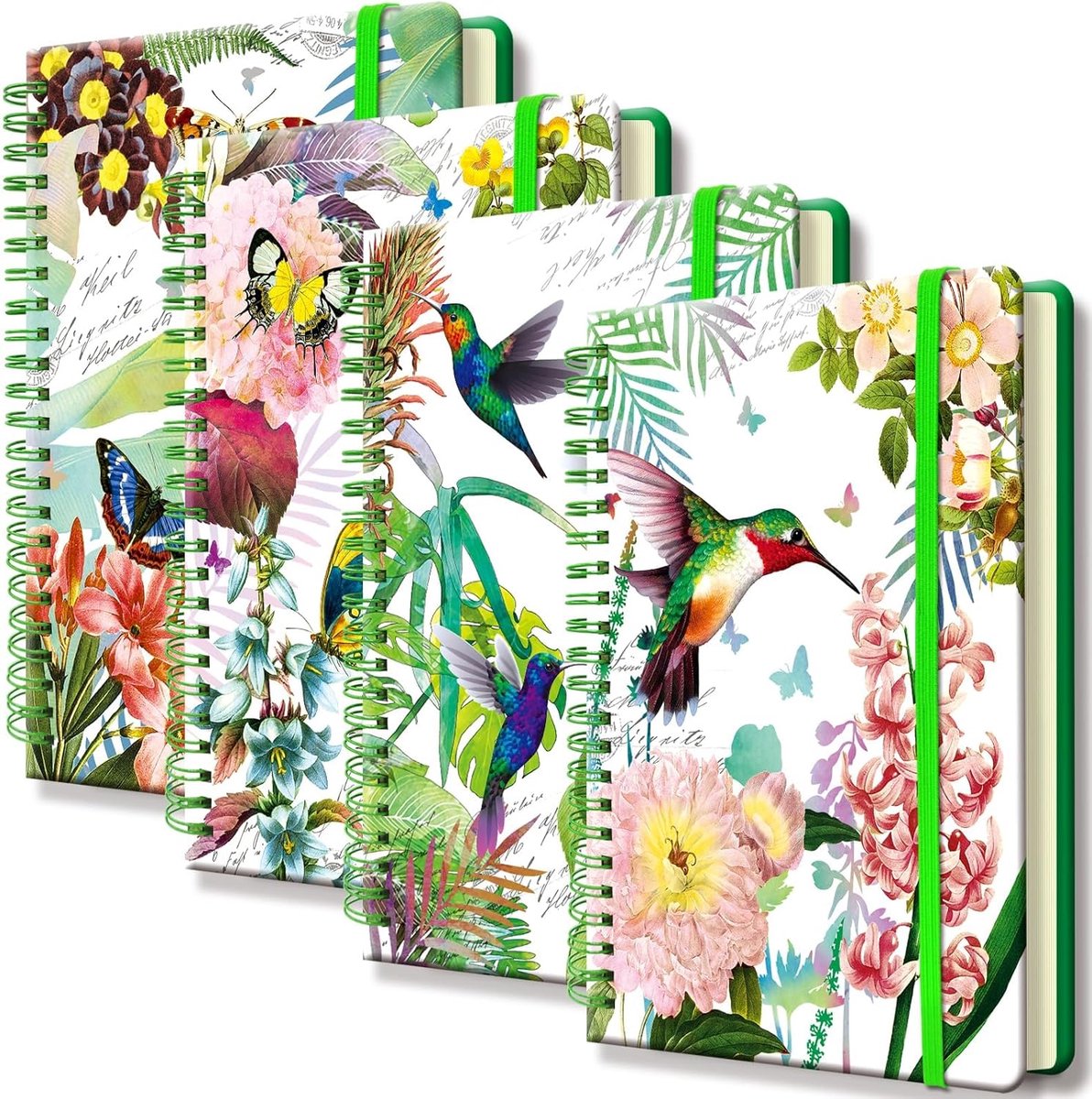 A5-Spiraalnotitieboekje met Lijntjes, 14,5x21cm 160 Pagina 4 Set | Hardcover Notitieboekje met Elastiek Sluiting Cadeau voor Vrouwen voor School Studie Werk thuis Schrijven Aantekeningen Maken