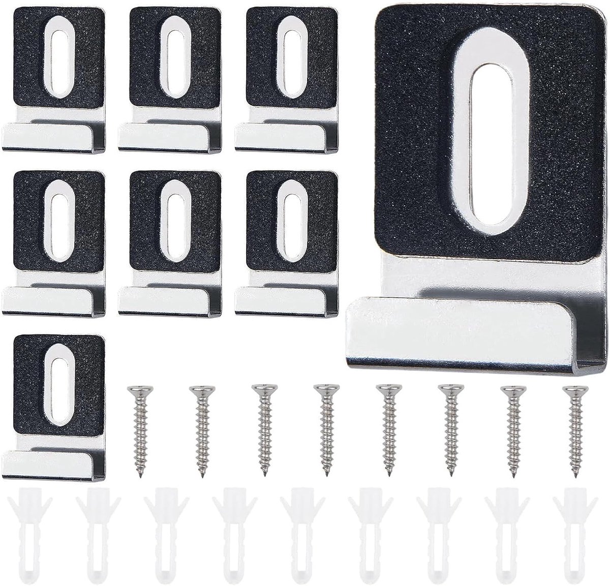 8 stuks spiegelhouderclips van roestvrij staal, spiegelhouder voor aan de muur, frameloze spiegelclips, rubberen pads, met schroeven, robuuste spiegelhangers, voor wandtegels, zware spiegels, glasklem