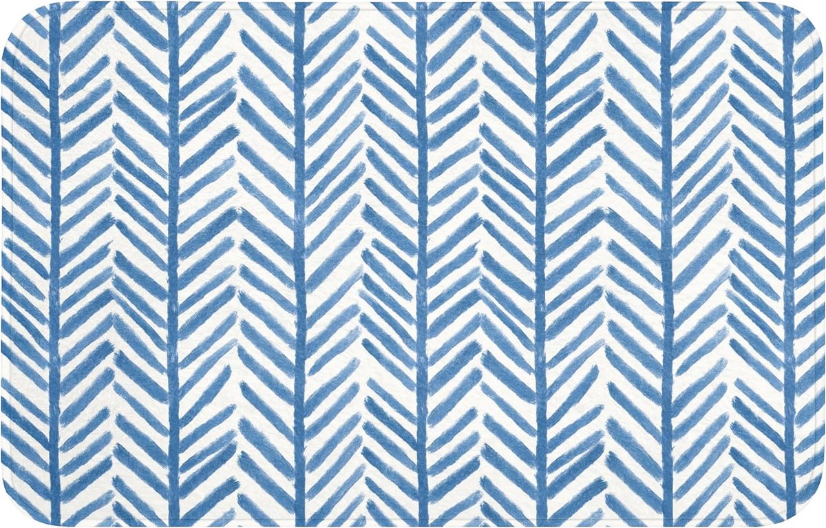 Badmat Rechthoekig 80x50 cm Badkamer Accessoires Bath Mat Anti Slip Wc Memory Foam Wasbaar Zacht Bathroom Toilet Mats Washable Patroon - Streep - Blauw