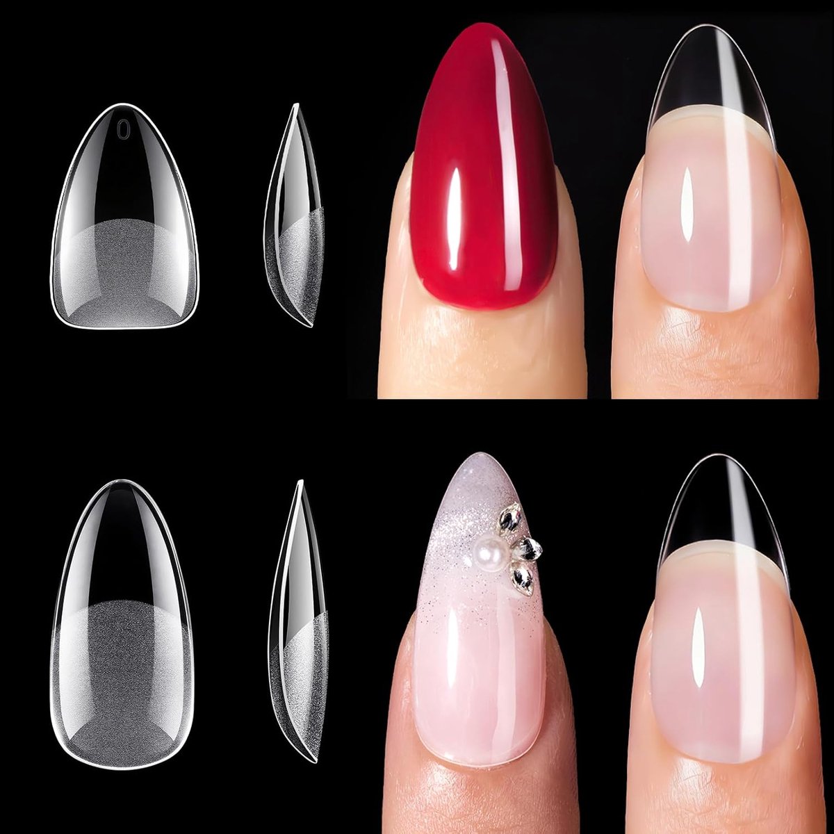 Amandelnageltips, 420 stuks, korte en middellange kunstamandelnagels, 15 maten, transparante zachte gelpunten, voormat voor nagelverlengingen en nail art