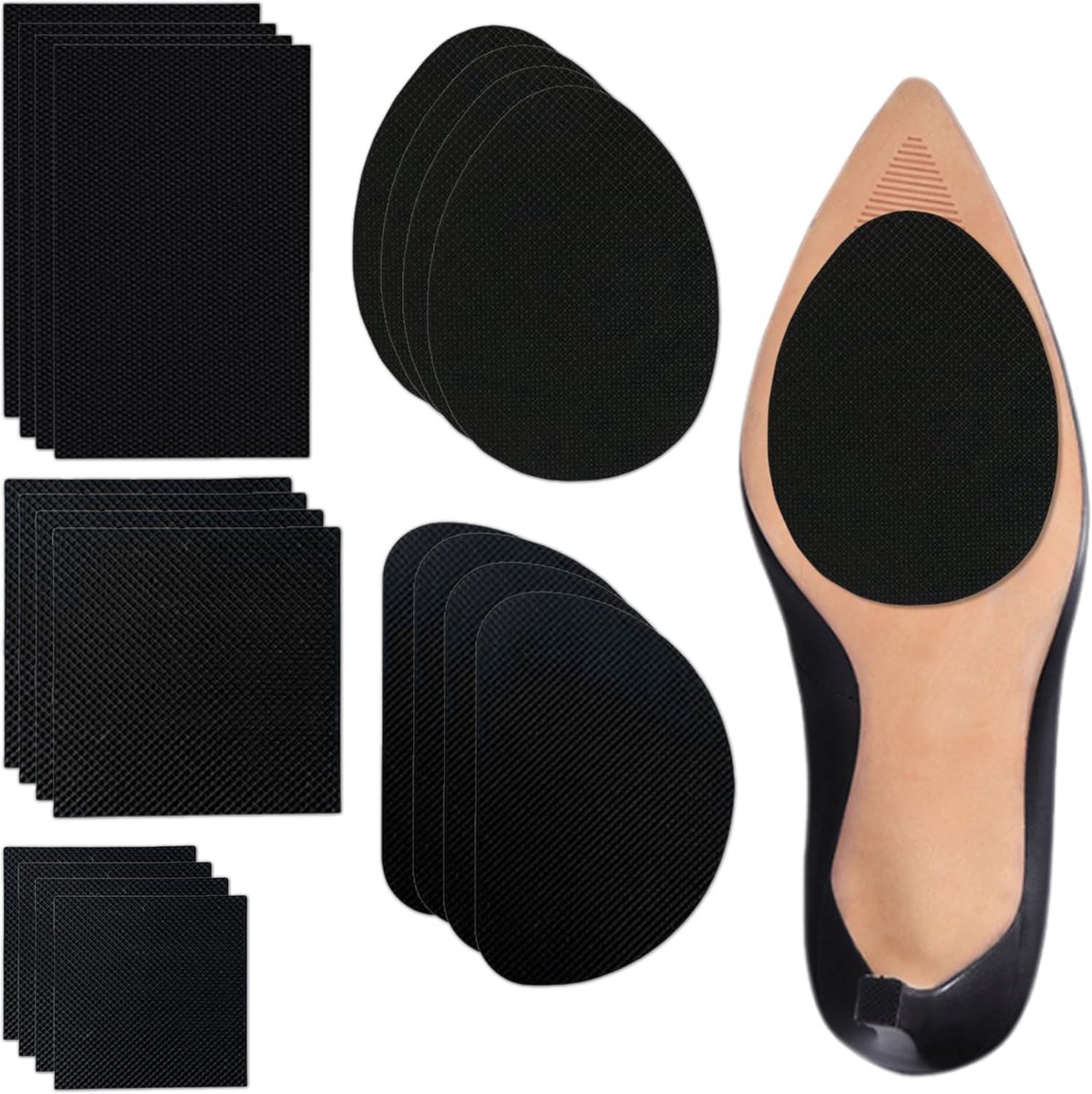 20 Stuks Rubberen Zolen om op te Plakken, Zwarte Antislip Rubberen Zolen in 5 Stijlen, Antislip Schoenzoolbeschermers voor Hakken Sneakers Leren Schoenen en Dames- en Herenschoenen
