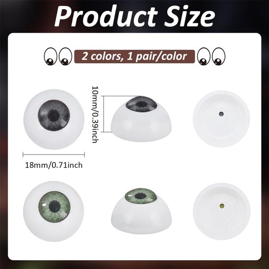 PandaHall 2 paar acryl oogbol realistische ogen menselijke ogen halve ronde pop beer ambachtelijke ogen 18mm oogballen maken plastic oogballen voor pop pluche Halloween feest decor groene en grijze van PandaHall — afbeelding 5