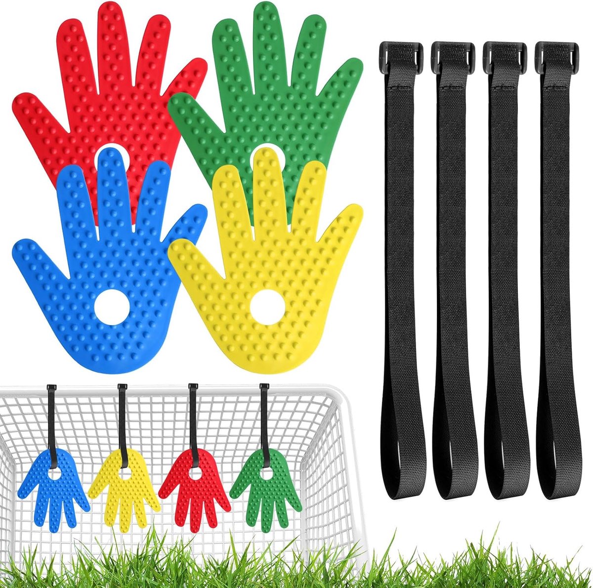 Voetbaldoel voor training, 4 stuks voetbaldoel training discs + 4 stuks extra lange verstelbare riemen, voetbaldoelen voor nauwkeurige schiettraining