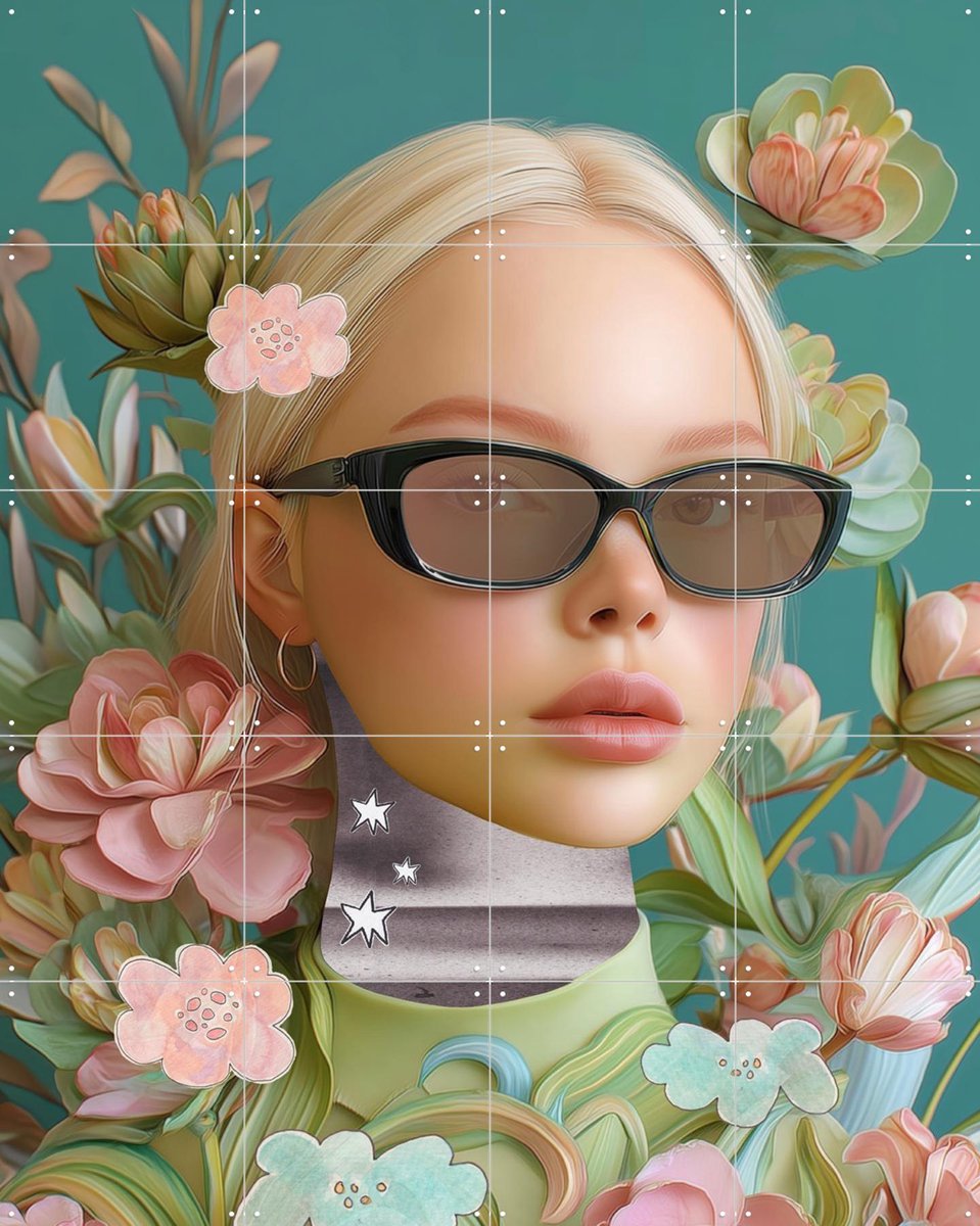 IXXI Floral Interface, Henriette Visscher - 80 x 100 cm - Gratis ophangtool - Grote wanddecoratie en posters - Abstract, Collage, Pop art