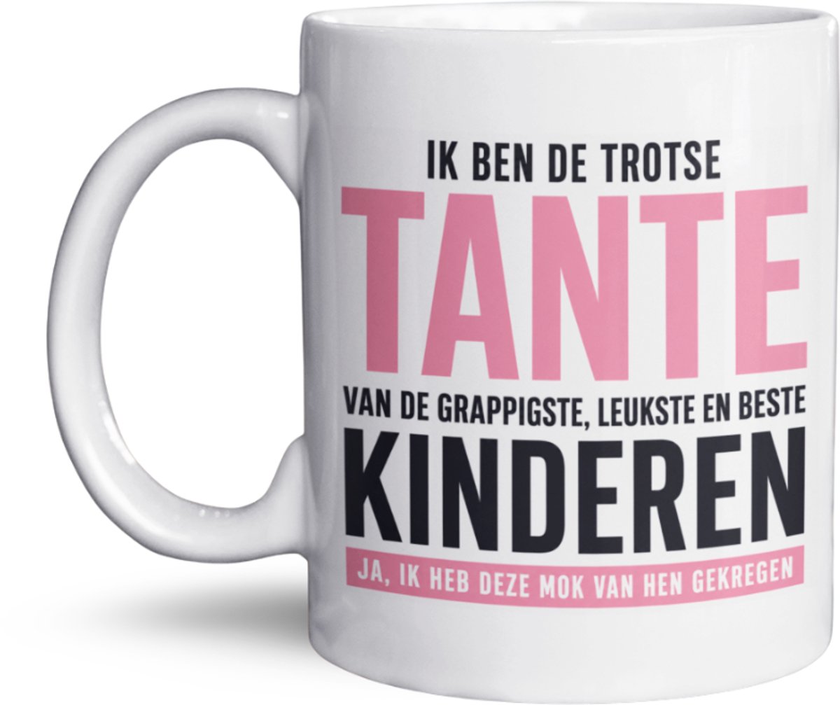 NietMokken.nl - Grappige Tante Mok – Cadeau voor Tante – Originele Koffiemok met Grappige Tekst – Verjaardag Cadeau Tante – Inclusief Viltje – Aan beide zijden bedrukt
