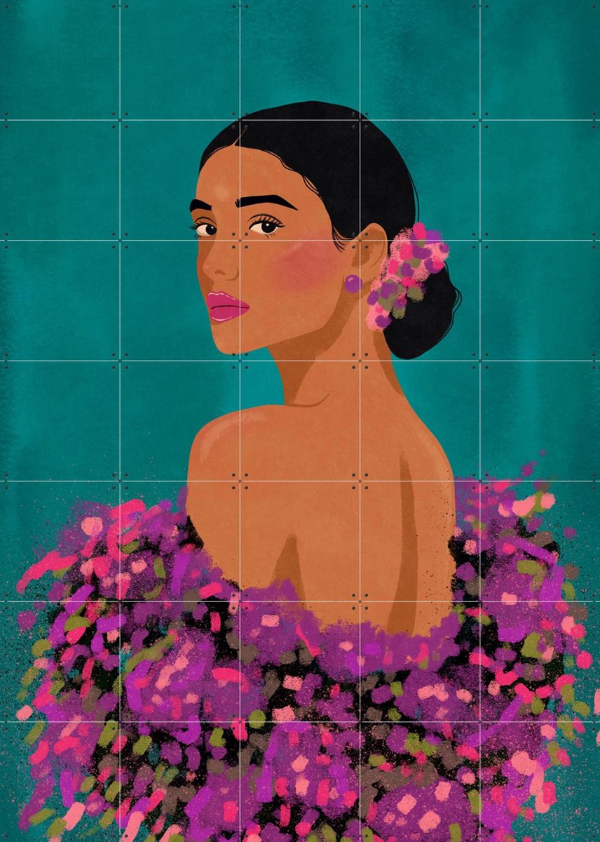IXXI Beauty On Teal, Raissa Oltmanns - 100 x 140 cm - Gratis ophangtool - Grote wanddecoratie en posters - Illustraties, Kleurrijk, Pop art, Digitale
