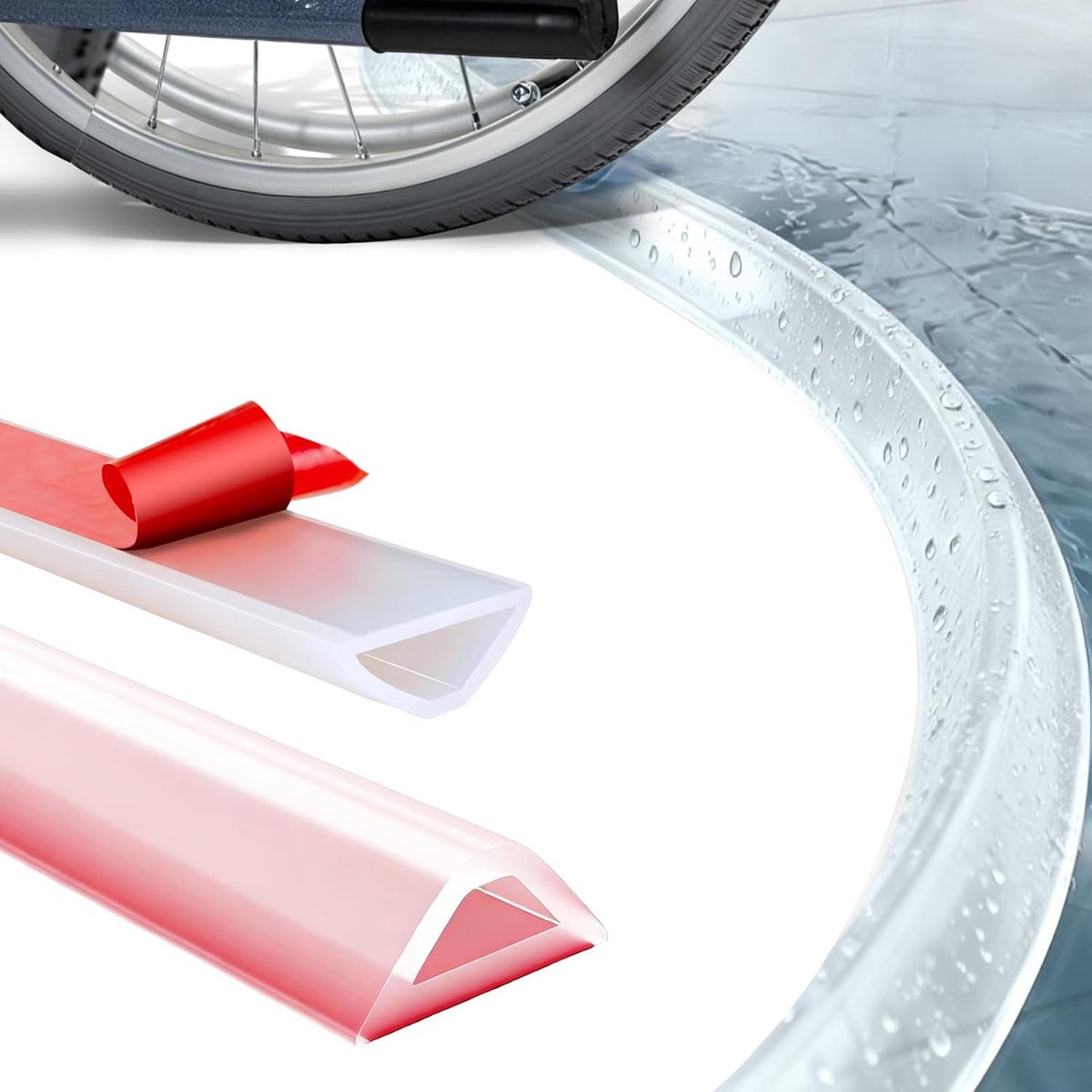 KZQ Zelfklevende, transparante siliconen waterkering voor de douche – Vloerwaterstop met holle structuur – Douchedrempel voor nat/droog-scheiding (geschikt voor badkamers en keukens) – Rolstoelvriendelijk ontwerp – 1 meter