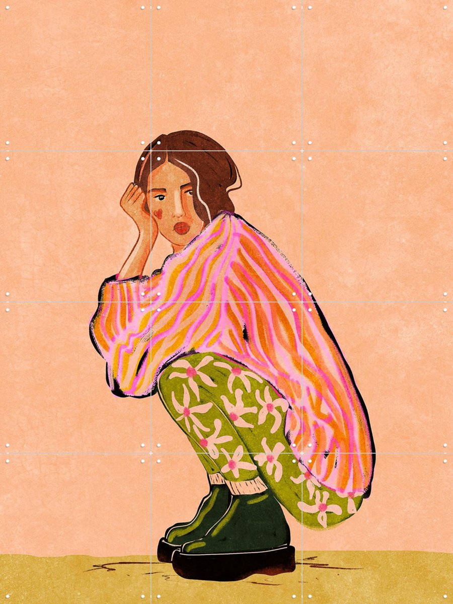 IXXI Sit Here With Me For A Moment, Raissa Oltmanns - 60 x 80 cm - Gratis ophangtool - Grote wanddecoratie en posters - Speels, Cartoonesk