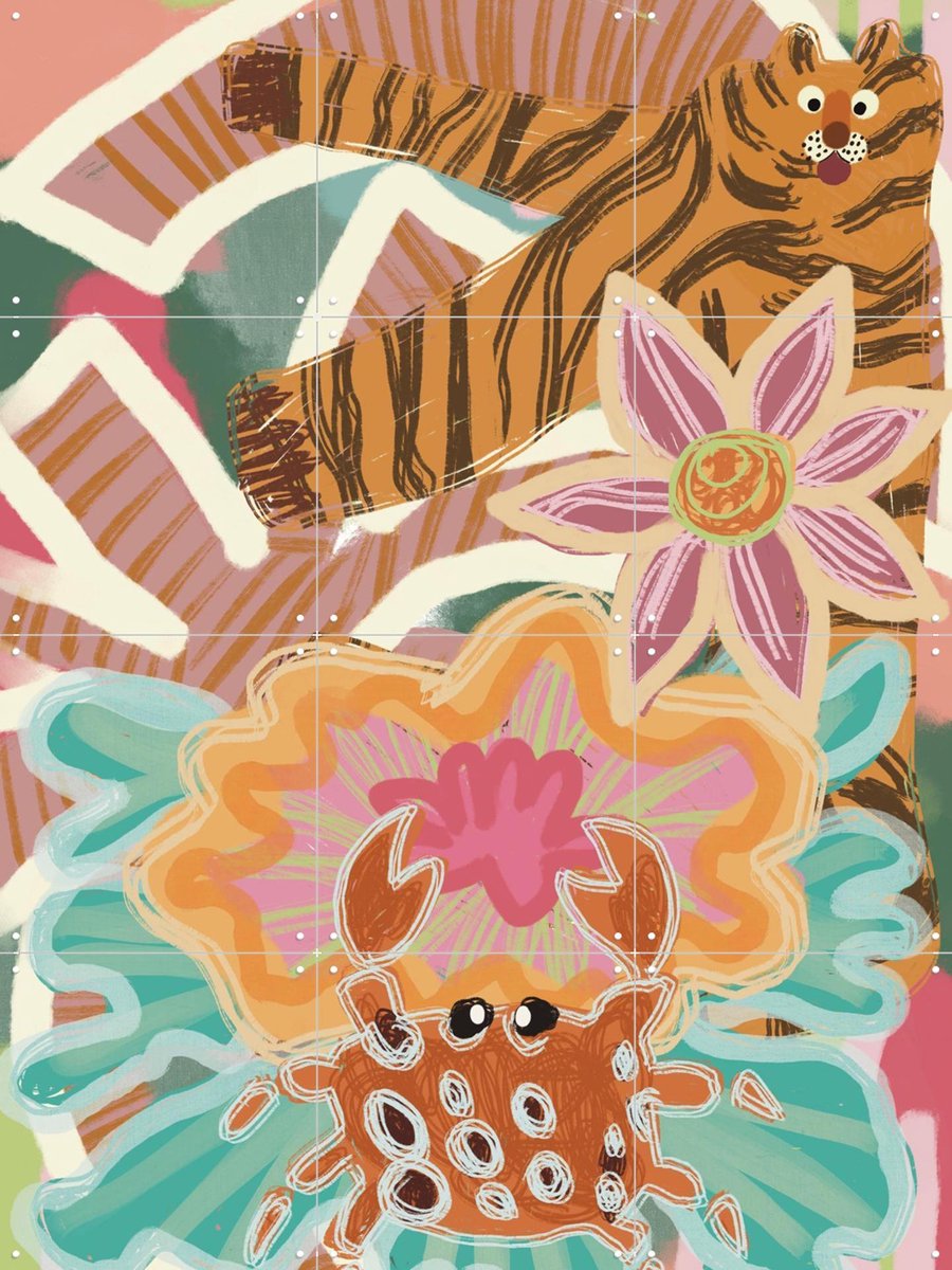 IXXI Tiger Bloom, Lotte Snoek - 60 x 80 cm - Gratis ophangtool - Grote wanddecoratie en posters - Collage, Speels, Fantasierijk, Abstract, Gemengde
