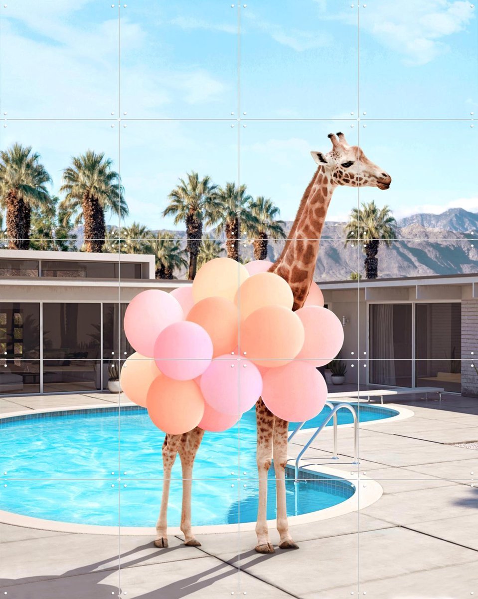 IXXI Giraffe Palm Springs, Paul Fuentes - 80 x 100 cm - Gratis ophangtool - Grote wanddecoratie en posters - Digitale Kunst, Strandhuis, Kinderkamer