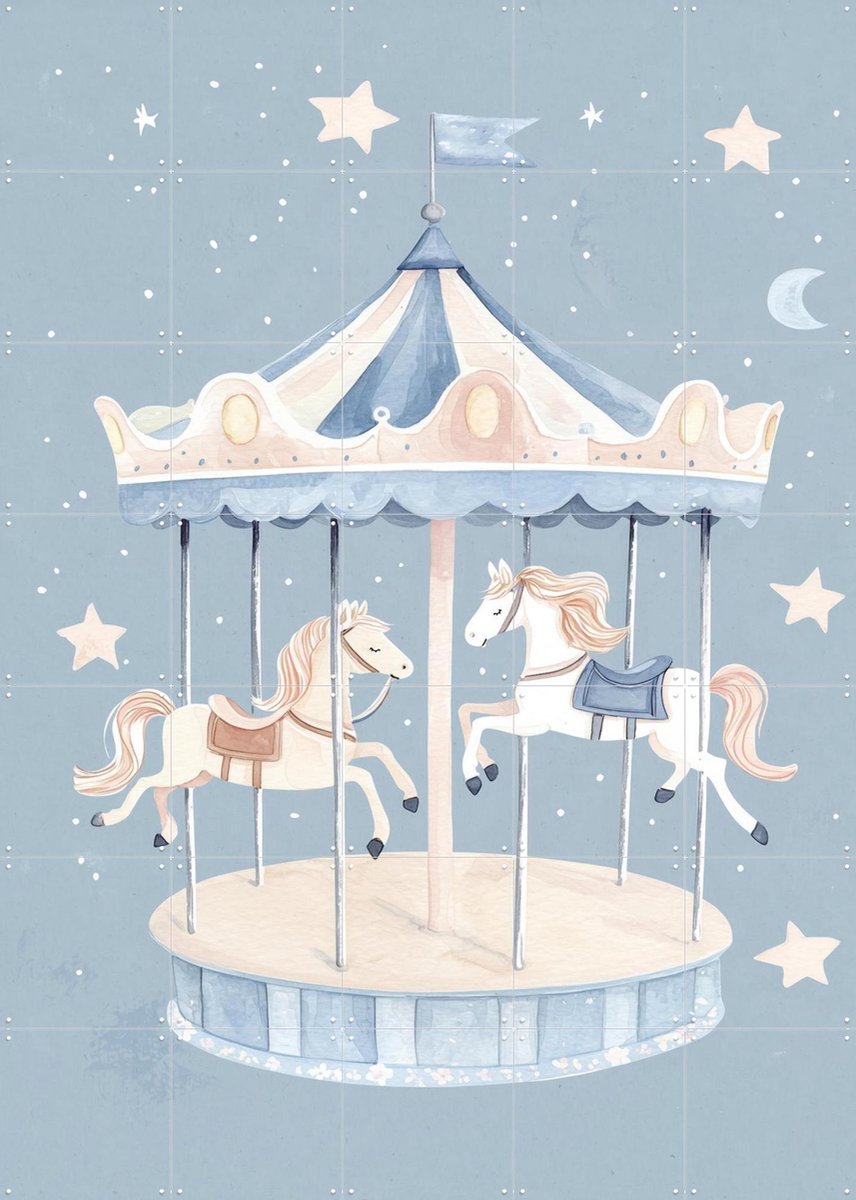IXXI Dreamy Carousel Ride, Treechild & Various - 100 x 140 cm - Gratis ophangtool - Grote wanddecoratie en posters - Vintage, Speels, Cartoonesk
