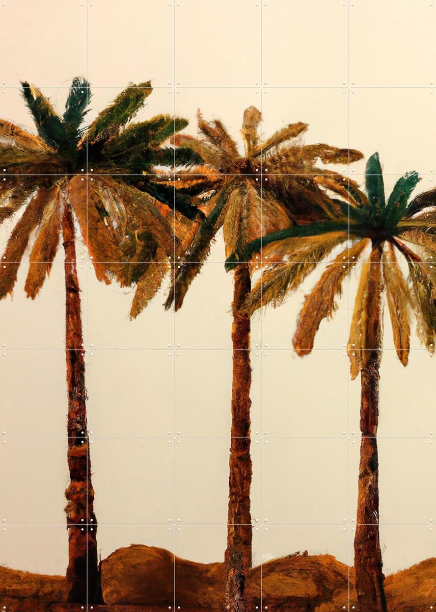 IXXI Palm Trio, Interiorisla - 100 x 140 cm - Gratis ophangtool - Grote wanddecoratie en posters - Kwaststreken, Abstract, Woonkamer, Strandhuis