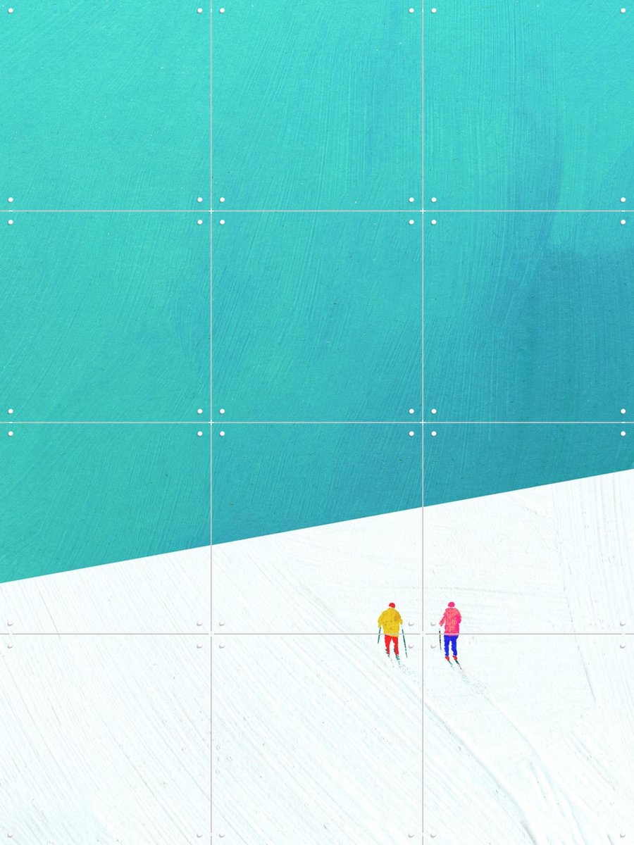 IXXI Ski Buddies, Henry Rivers - 60 x 80 cm - Gratis ophangtool - Grote wanddecoratie en posters - Minimalisme, Modern, Digitale Kunst, Abstract