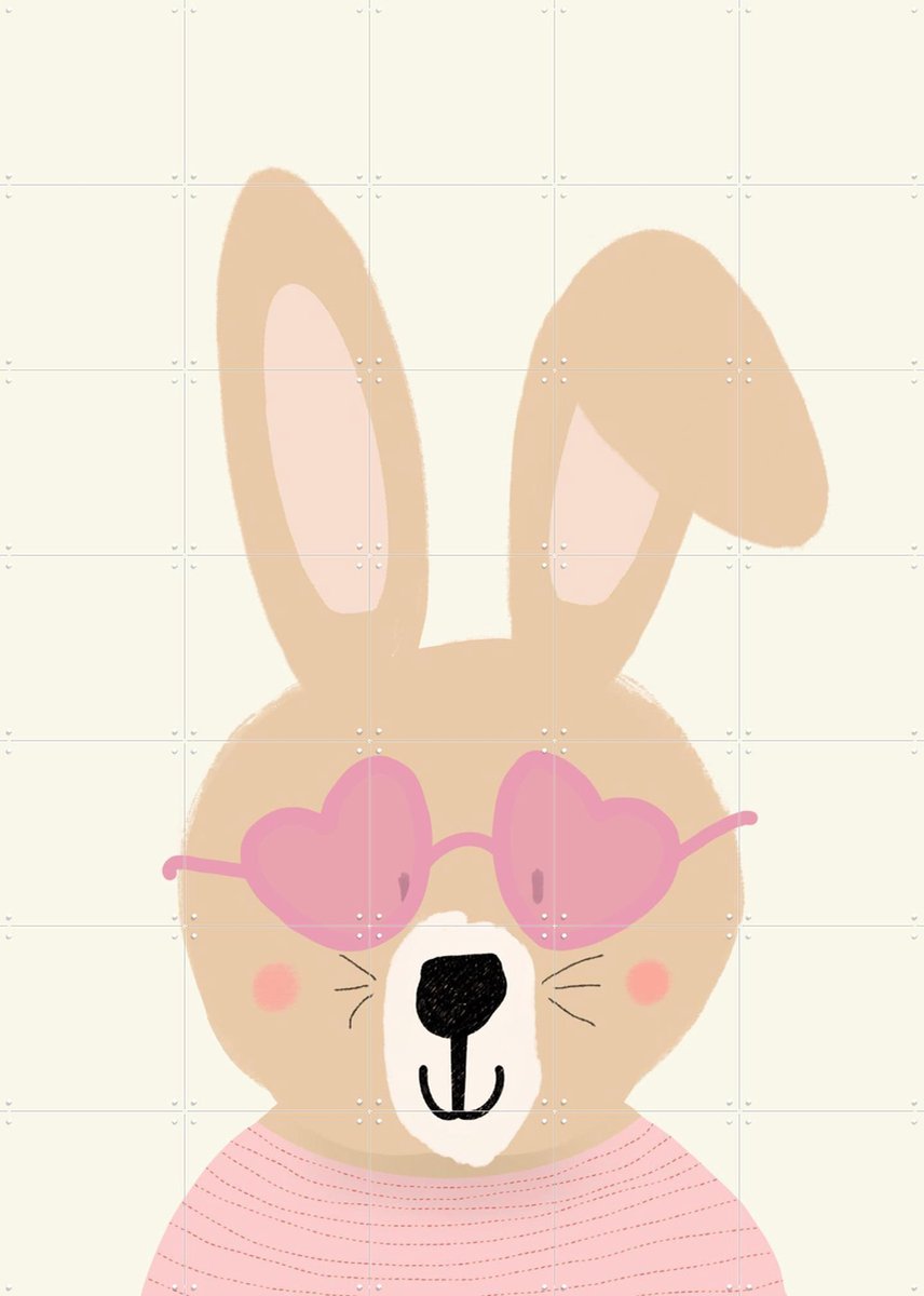 IXXI Lente Konijn, Stadse Spruiten | door Miek illustreert - 100 x 140 cm - Gratis ophangtool - Grote wanddecoratie en posters - Cartoonesk, Speels