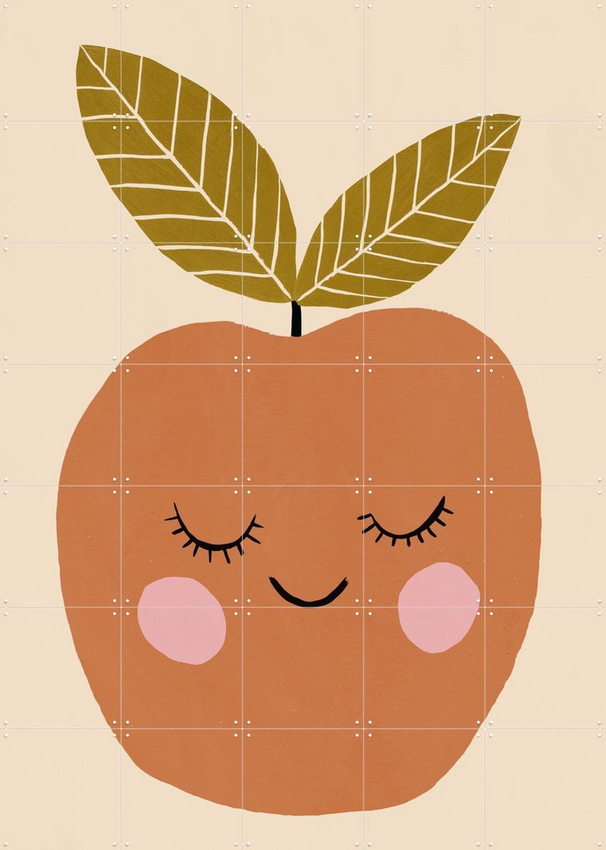 IXXI Happy Apple, Treechild & Various - 100 x 140 cm - Gratis ophangtool - Grote wanddecoratie en posters - Kleurrijk, Illustraties, Modern, Speels