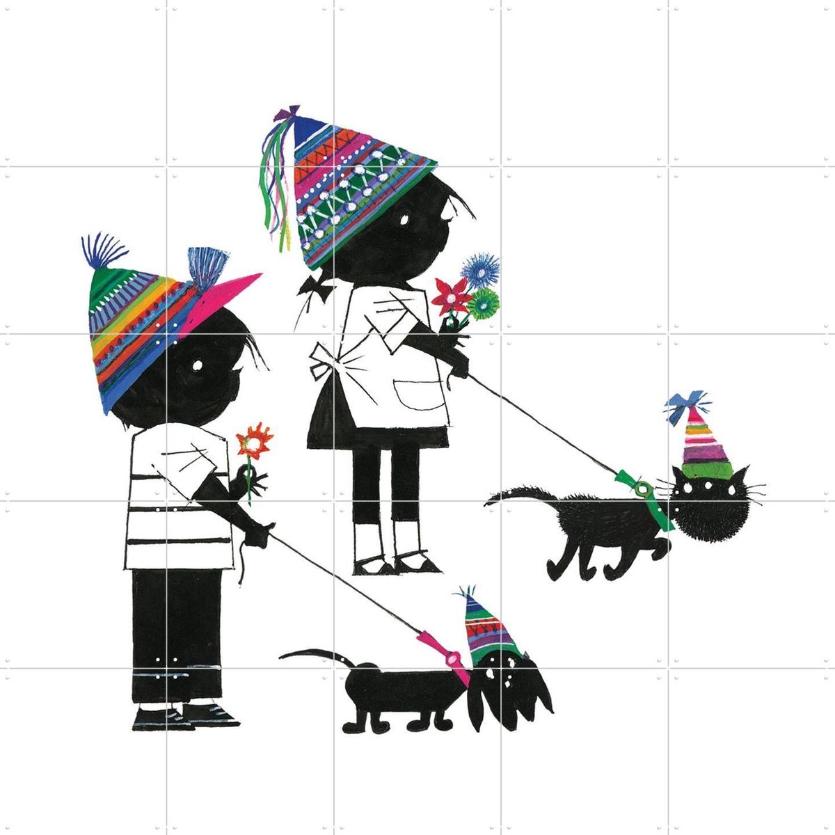IXXI Feesthoedjes, Fiep Westendorp - 100 x 100 cm - Gratis ophangtool - Grote wanddecoratie en posters - Tekeningen, Speels, Kinderkamer, Kinderen