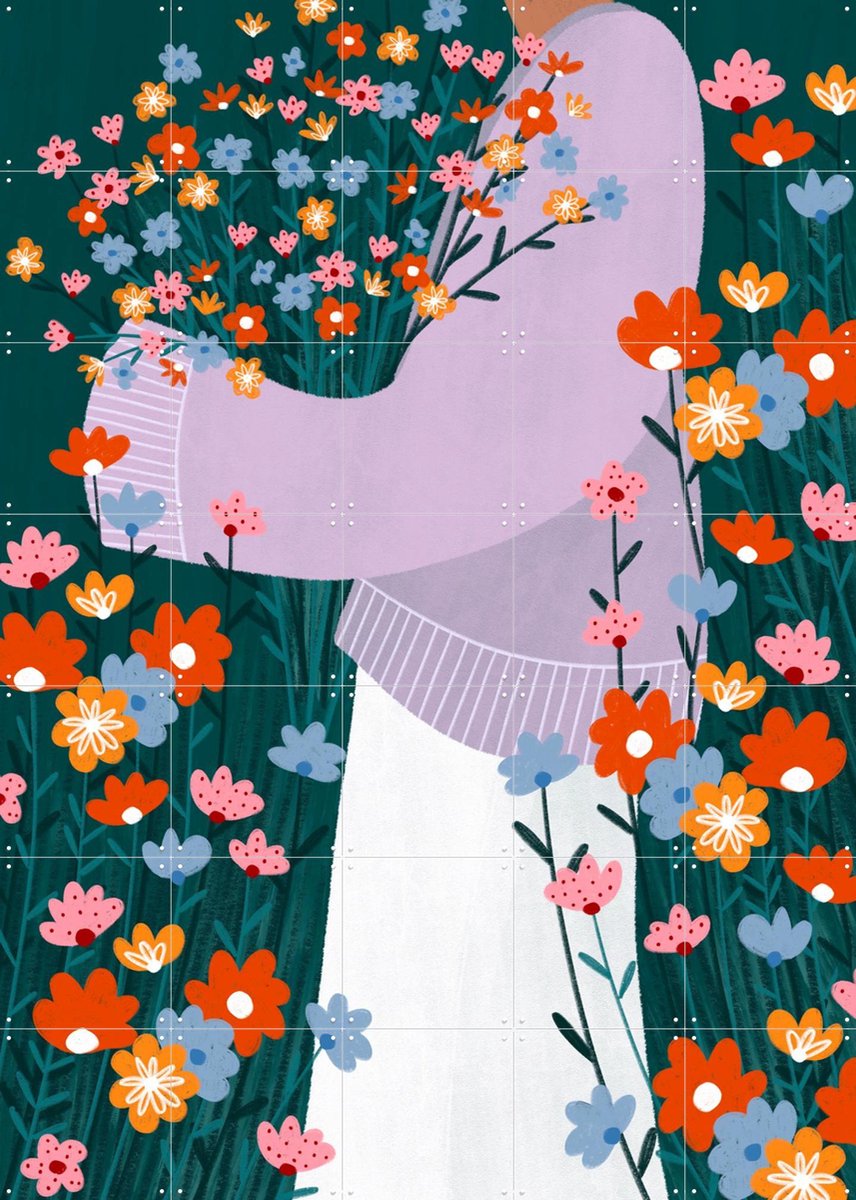 IXXI Wildflower Garden, Bea Müller & Various - 100 x 140 cm - Gratis ophangtool - Grote wanddecoratie en posters - Modern, Digitale Kunst, Kleurrijk