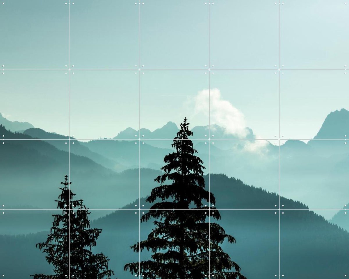 IXXI Alpine Forest And Blue Mountain Layers, Claire Droppert - 100 x 80 cm - Gratis ophangtool - Grote wanddecoratie en posters - Realisme