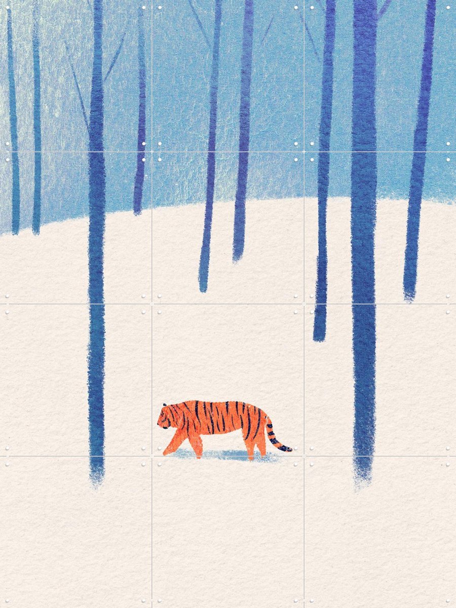 IXXI Tiger In The Snow, Henry Rivers - 60 x 80 cm - Gratis ophangtool - Grote wanddecoratie en posters - Illustraties, Gang, Woonkamer, Slaapkamer