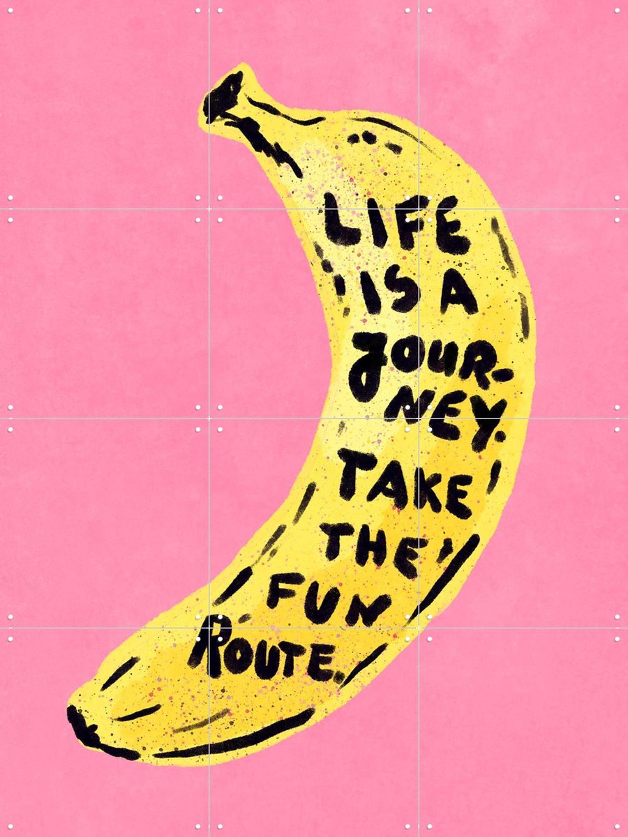 IXXI Fun Route Banana, Raissa Oltmanns - 60 x 80 cm - Gratis ophangtool - Grote wanddecoratie en posters - Speels, Pop art, Typografie, Badkamer