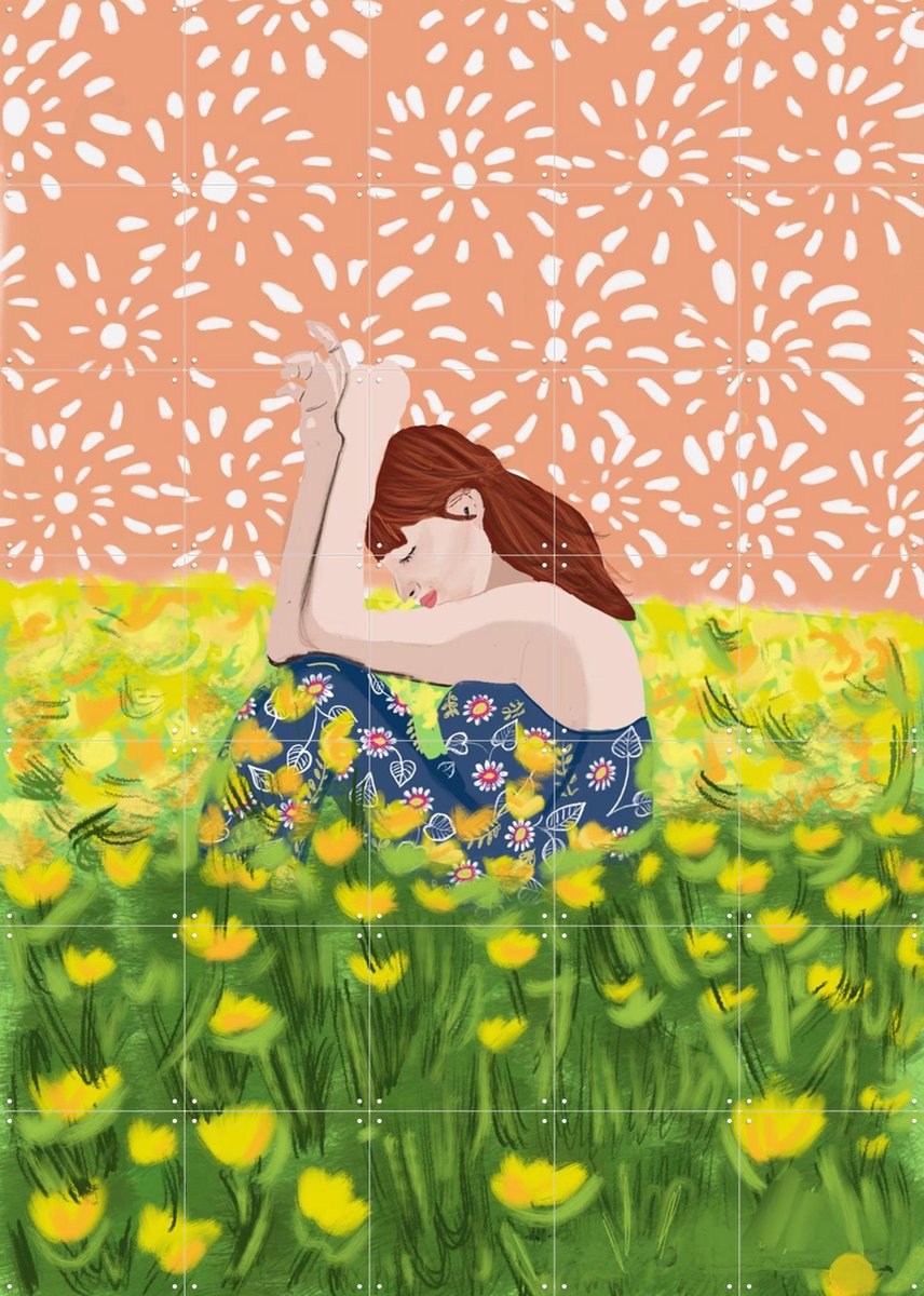 IXXI Flower Field, Studio LaWiene - 100 x 140 cm - Gratis ophangtool - Grote wanddecoratie en posters - Digitale Kunst, Illustraties, Pop art, Modern