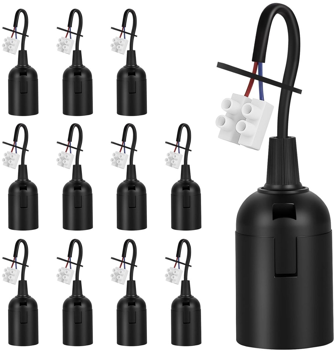12 x E27 Fitting Zwart Met Snelkoppeling - Lamphouder Met Trekontlasting - Renovatiefitting Max. 60w 250v - Lampfitting Bouwplaatsfitting,Keuken, Woonkamer