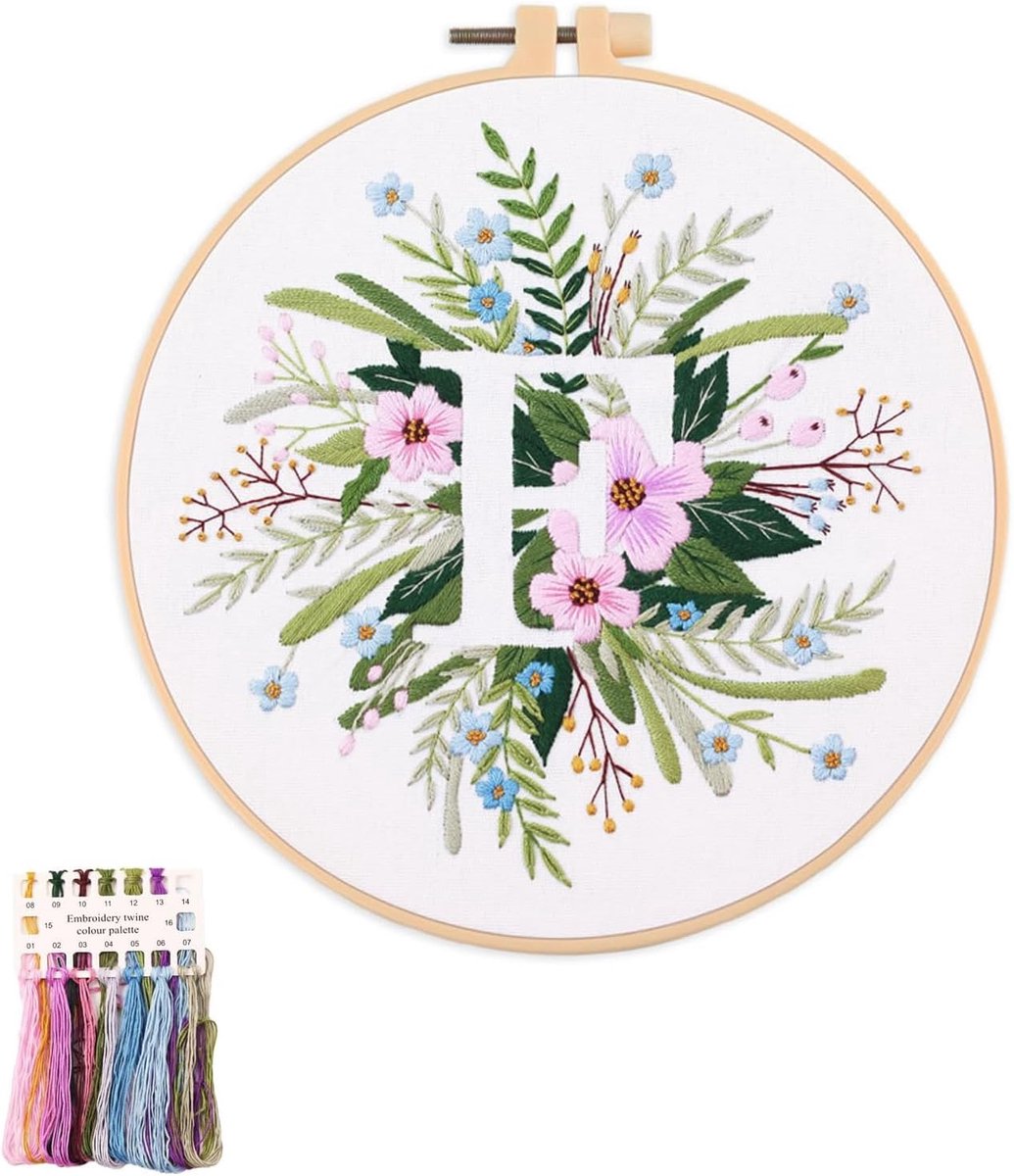 artcici Borduurpakketten Plant Bloem Letter F Patronen voor Beginners Volwassenen, Volledige Range Borduurwerk Starter Kits Kruissteek Handwerk Benodigdheden
