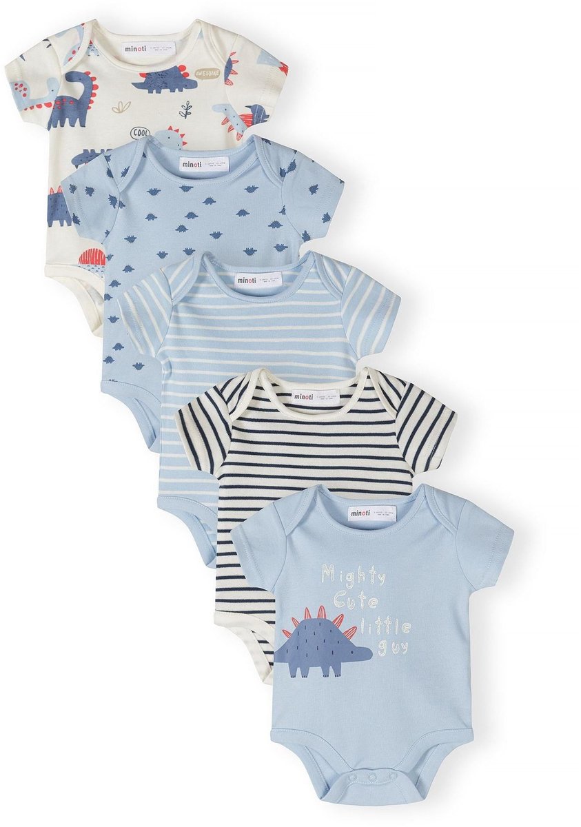 Minoti rompertje baby jongens 5-pack dinosaurus - korte mouw